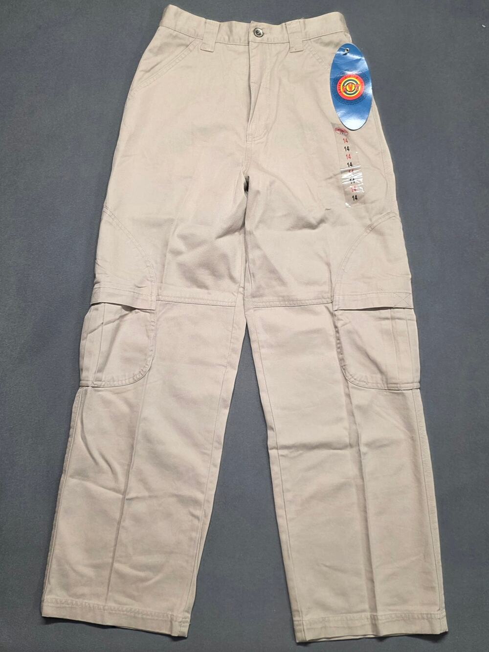 Boys Size 14 Khaki Cargo Pants Straight Big Pockets Skater Vintage 25 x 28